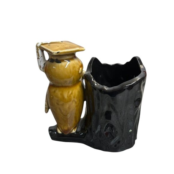 Vintage Wise Rhinestone Eye Owl by Stump Pencil Holder Vase - Picture 2 of 6